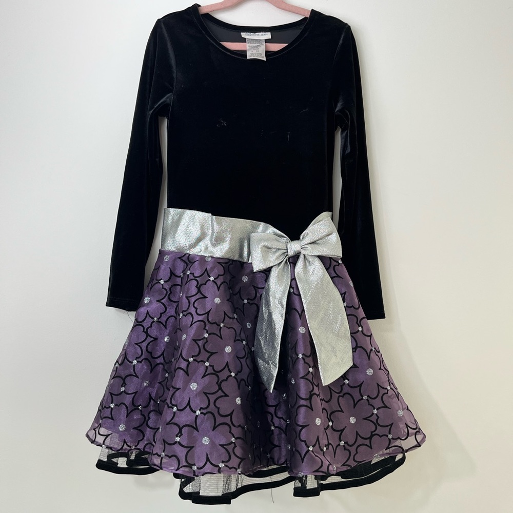 Bonnie Jean Girls Size 10 Black Velvet Purple Sparkle Tutu Party Dress - Picture 7 of 8